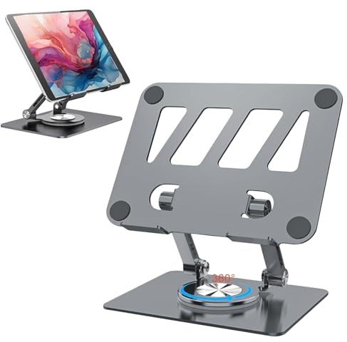 Tablet Ständer,Tablet Halterung mit 360 Drehbarer Basis,Verstellbar & Faltbare Tablet Halter,iPad Ständer kompatibel mit iPad/Pro/Air/Mini, Tablets, iPhone 15 Pro, Switch und mehr 4.7-12.9（grau）