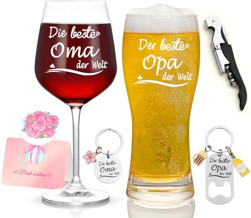 Joymaking Weinglas und Bierglas Set - Oma und Opa Geschenke für Muttertag, Vatertag, Weihnachten, Geburtstag und Hochzeit