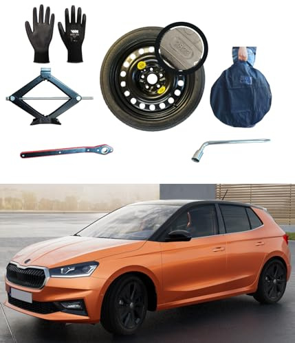 D'ANGELO 1988 Ersatzrad-Set, 38,1 cm (15 Zoll), kompatibel mit Skoda Fabia mit Wagenheber, Schlüssel, Handschuhe und Tasche