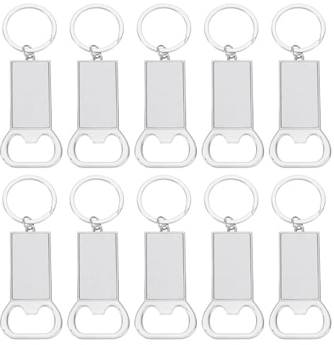 sourcing map Lot de 10 décapsuleurs en métal par sublimation, porte-clés vierges par sublimation pour photos personnalisées (3,6 x 10 cm)
