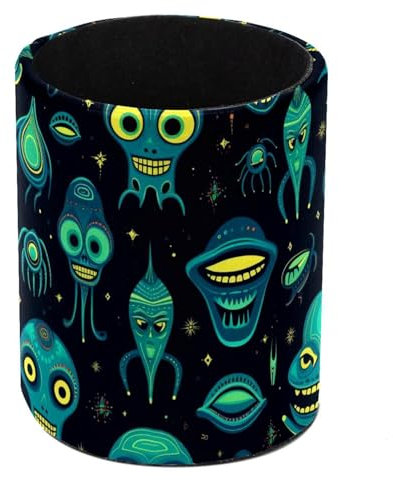 Alien Blue Glow Desk Pen Holder Pencil Pen Desk Organizers, Pencil Holder Pencil Case Cup Pencil Bag for Desk Office Pen Case for School, Kids