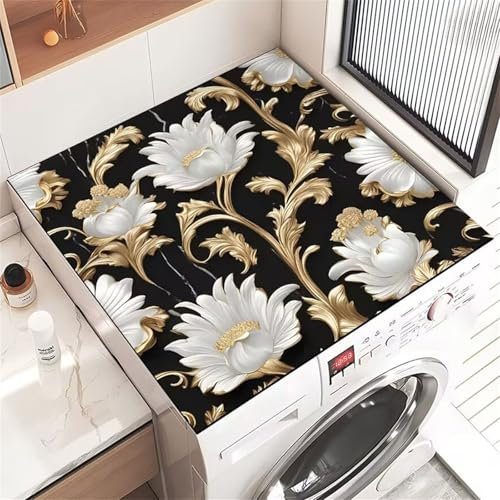 Highdi Housse de Protection pour Machine à Laver Top, Impression émail Coussin de Machine à Laver Antidérapant Housse de Machine à Laver pour Machine à Laver Ou Sèche-Linge (30x40cm,Fleur Blanche 4)