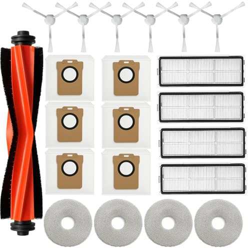 JINDEHUI Kit Accessoires pour Xiaomi Robot Vacuum X20+,1 Brosse Principale, 6 Brosses latérales, 4 Hepa Filtres,4 Serpillière,6 Sacs à poussière