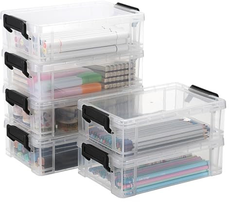 BTSKY 6 große, stapelbare, durchscheinende Stifteboxen – Bürobedarf, Aufbewahrungsbox, Pinsel, Malstifte, Aufbewahrungsbox, Aquarellstifte, Zeichenwerkzeuge, transparente Aufbewahrungsboxen für