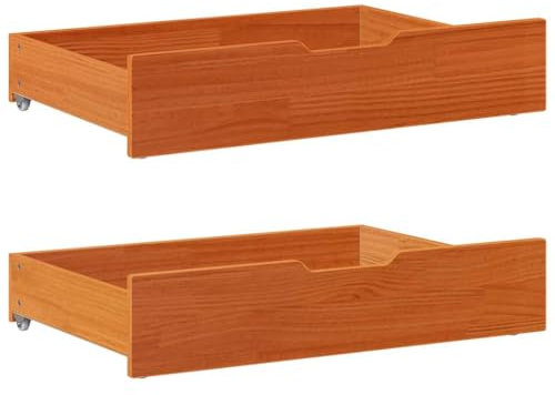 NQJIBUE Casa Giardino, Cassettiera Sotto-Letto 2 pz Marrone Cera 85x55x16 cm Legno Massello Pino