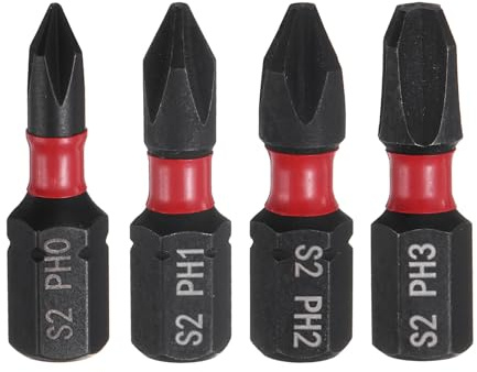 sourcing map 4pcs PH0/PH1/PH2/PH3 Phillips Screwdriver Bit 1/4 Hex Shank 25mm/1 Length Magnetic Cross Head Hex Bits S2 Steel Screw Driver Bit Industrial Grade Electric Drill Bits