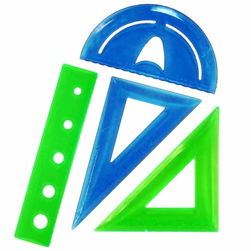 4er Set Lineale – Schulbedarf für Kinder – 10 cm Lineal, 2 Geodreiecke & Kurvenlineal