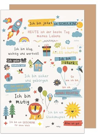 Edition Seidel Premium Glückwunschkarte zur Einschulung mit Umschlag. Einschulungskarte Grußkarte Karte zum Schulanfang Schulstart Spruch Schulkind Mädchen Junge 1. Klasse (ES153 SW025)