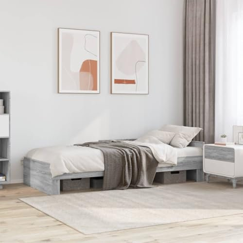 MOBCANT Bettgestell, Einzelbett Bettstütze Futonbett Bettsystem Geeignet für Schlafzimmer Hotel Wohnungen Schulen Grau Sonoma 90x190 cm Holzwerkstoff