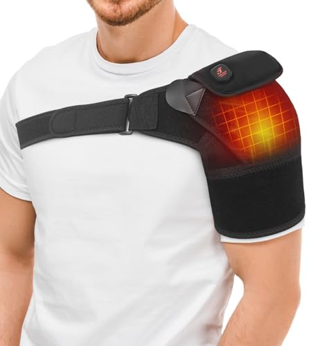 Telepepe Cordless Shoulder Heating Pad, Heated Shoulder Brace for Rotator Cuff Frozen, 3 Heat Levels, 3000mAh Rechargeable Battery, Shoulder Wrap for Pain Relief Deep Tissue for Men Women (Black)