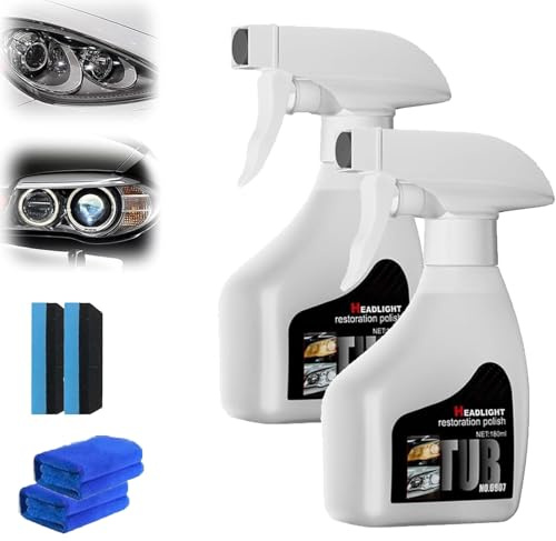 Giurui Headlight Restorer, Headlight Cleaner, Headlight Restoration Spray, Headlight Refurbishment Kit, for Yellowing & Scratches Polishing Cleaner, Improve Nighttime Visibility (2 Pcs)