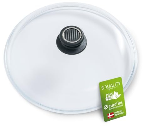 Squality Topfdeckel 30 cm | Pfannendeckel aus Pyrex | Glasdeckel aus gehärtetem Glas | Hergestellt in Dänemark | Pfannen Deckel ofenfest bis 260 °C | Topf Deckel Spülmaschinen geeignet
