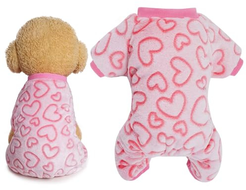 Hundebody für Winter, Plüsch Hundepyjama, Wintermantel Hund, Herz Schlafanzug Hund, Pullover Hunde, Hundebekleidung Zubehör, Kostüm für Klein Mittlere Hunde Katzen Valentinstag Weihnachten (XL)