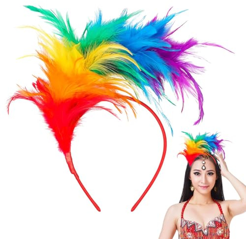 Bunt Federn Stirnband Fascinator Stirnbänder,Regenbogen Haarreif,Papagei Haarband,Feder Haarschmuck,Feder Kopfschmuck,Lustige Federstirnband,für Damen Mädchen Karneval Fasching Cosplay Hochzeit Party