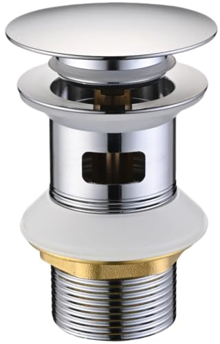 JZX Desagüe de Lavabo con Rebosadero, Universal Tapon Lavabo Pop-Up, Cromo