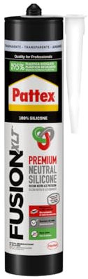 Pattex Sigillante Silicone Neutro, Pattex Fusion XLT, per il Contatto Indiretto con gli Alimenti e per la Resistenza ad Agenti Chimici Disinfettanti, Sigillante Trasparente, Cartuccia da 300 ml