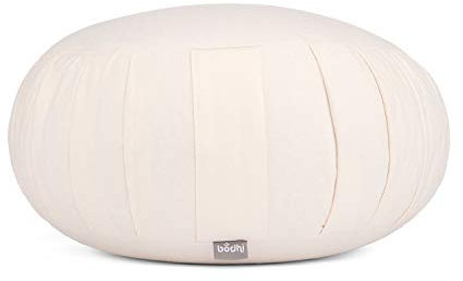 Bodhi Meditationskissen Zafu ECO | Klassisches Traditionelles Yogakissen Rund mit Dehnfalten | Bezug aus 100% Bio-Baumwolle | Hohes Yoga Sitzkissen mit Bio Dinkelfüllung | Sitzhöhe 19 cm