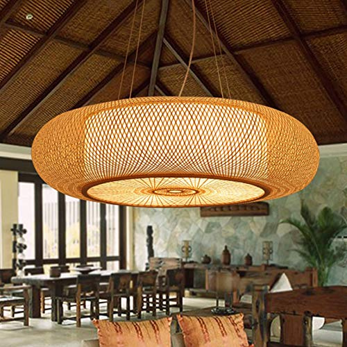 Pendellampe Retro Bambus Gewebte Kronleuchter Land Natürlichen Bambus Pendelleuchte Handgewebten Hängeleuchten E27 Höhenverstellbare Deckenlampe Restaurant Teestube Deko Korridor Nacht Hängelampe,80cm