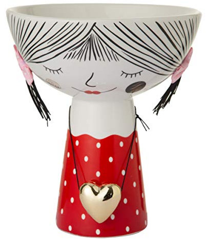 Baroni Home Vaso in Ceramica a Forma di Coppa Linea Lovely Girl Vestito Rosso Collana Cuore 18x18x21 cm