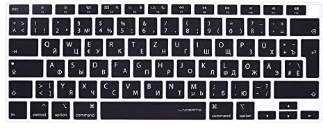 Keystickers Russisch/Deutsche Silikon Abdeckung kompatibel mit MacBook Air 13.3 (A2179 - Release 2020 / A2338 M1 - ab 2020) mit europäischer Enter-Taste | Russian/German Silicon Cover - SCHWARZ