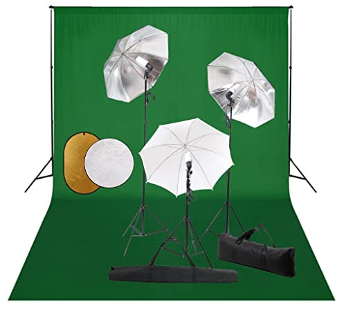 vidaXL Fotostudio Set mit Leuchten Schirmen Hintergrund Reflektor Teleskop Hintergrundsystem Studioleuchte Fotolampe Stativ Foto Studioset Tragetasche