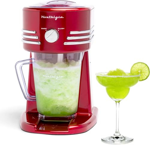 Nostalgia 1,2-Liter Gefrorene Getränkestation – Perfekt für Slush-Drinks, Schneekegel, Margaritas, Daiquiris, Edelstahlklingen, Kabelaufbewahrung, Retro Rot