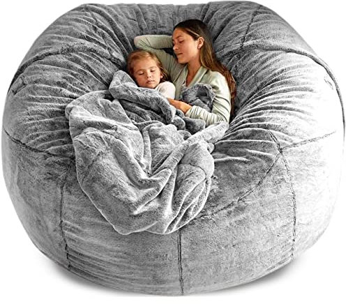 PIPRE Durable Comfortable Bean Bag Chair Dropshiping Fur Soft Bean Bag Sofa Cover,living Room Furniture Party Leisure Giant Big Round Soft Fluffy Faux Cushion Bed (Color : light grey)