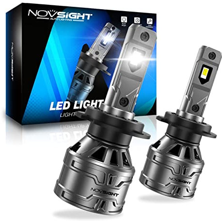NOVSIGHT H7 LED Headlight Bulbs - 13000 Lumen 350% Brighter Conversion Kit 60W 6500K Cool White Extremely Fast Cooling Halogen Replacement H7 Headlight Bulbs, IP68 Waterproof, Pack of 2