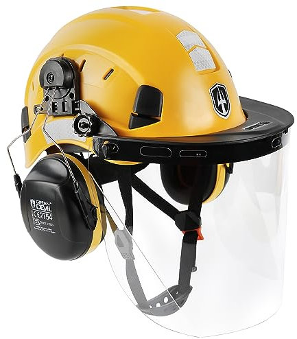GREEN DEVIL Kettensägen-Schutzhelm Forstschutzhelm Sicherheitshelm mit Gehörschutz Ohrenschützer und Gesichtsschutz Visier 3 in1 Helmset Schlagfeste Bequeme Belüftung Arbeitshelm EN397 & EN 352-3