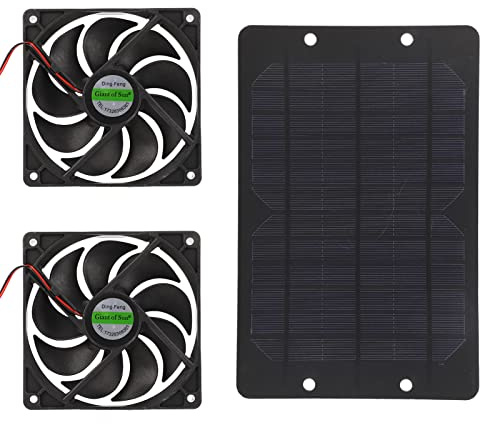 Mumusuki Solar Panel Fan Kit, 12V 10W 2A Silikon Kunststoff Solarbetriebener Dual Fan Wetterfester Abluftventilator für Hühnerstall Gewächshaus Haustierhaus