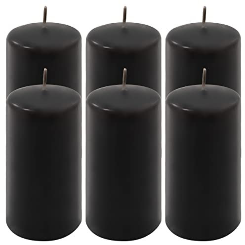 Stumpenkerze Höhe 11,5 cm Ø 6 cm lange Brenndauer Rund-Kerze Säulenkerzen Kerzen-Deko Tafelkerzen Weihnachts-Kerzen Hochzeit (schwarz, 6)