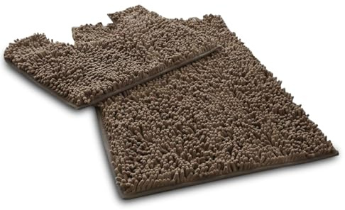 VELVETIO Loop Bath Mat Set For Bathroom, 2 Piece Super Soft Water Absorbent 100% Microfiber Chenille Toilet Rugs, Memory Foam Anti Slip Shower & Bathtub Rug Sets, Latte