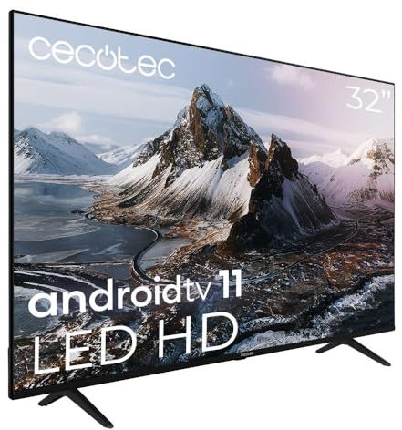 Cecotec Televisor LED 32 Smart TV LED a3 Series ALH30032s. Resolución LED HD, Android 11, Diseño sin Marco, MEMC, Dolby Atmos, HDR10, 2 Altavoces de 10W, Modelo 2023
