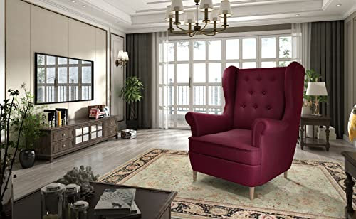 All4All Ohrensessel mit Armlehnen Armlehnesessel Argo Polstersessel Gesteppt Kaminsessel Relaxsessel Skandinavisch Grau Grün Rosa Gelb Bequem Rot vielen Farbe Modern 23 (ARF_02)