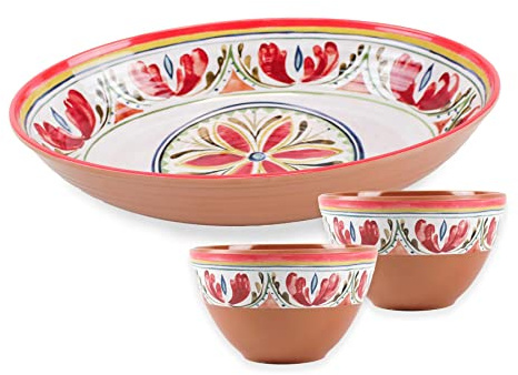Mediterranean Melamine/Plastic Outdoor Dining Oval Serving Bowl & Dipping Bowls Set