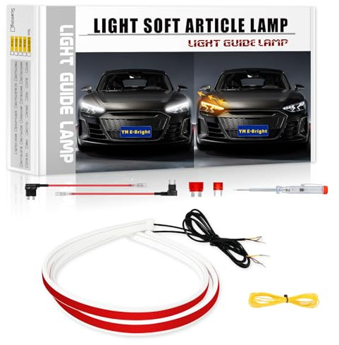 YM E-Bright Sequential Turn Signal Blinker Indicator Led DRL Strip Light for Cars Motorcycle Flexible Exterior Daytime Running Light Strip Kit Dual Color White Amber Flowing Switchback 24inch/60CM