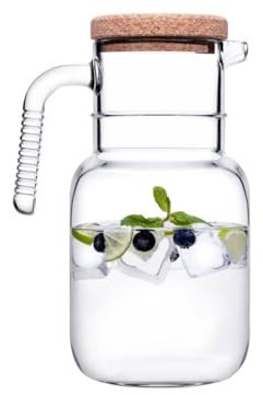 SECEN London - 1.5 Liter/84 oz,Glass Pitcher with Lid, Easy Clean Heat Resistant Glass Water Carafe with Handle for Hot/Cold Beverages,Water, Cold Brew, Iced Tea & Juice, Pitcher