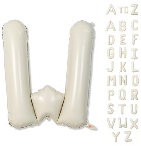 Palloncini personalizzati da 100 cm, lettere dell'alfabeto gigante W in lamina con nome Ballon bianco crema, palloncino autogonfiante in Mylar lettere beige con lettera W, lettera di elio personalizza