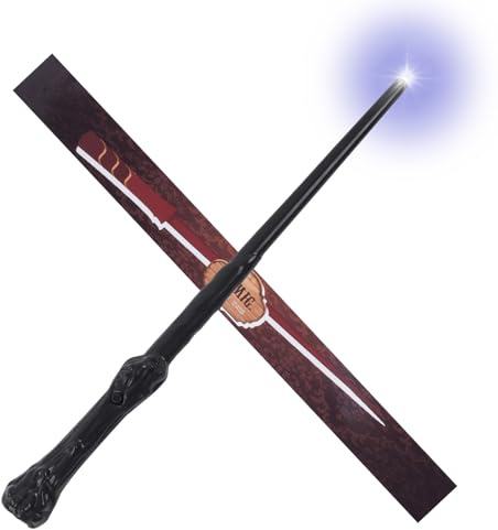Aomig Varita Magica, Varita Mago con Luz y Sonido de 36cm, Varita con Luz Deluxe de Regalo Original Hombre y Mujer, Accesorios Disfraz Mago College Cosplay Halloween, Regalo Adulto (Negro)