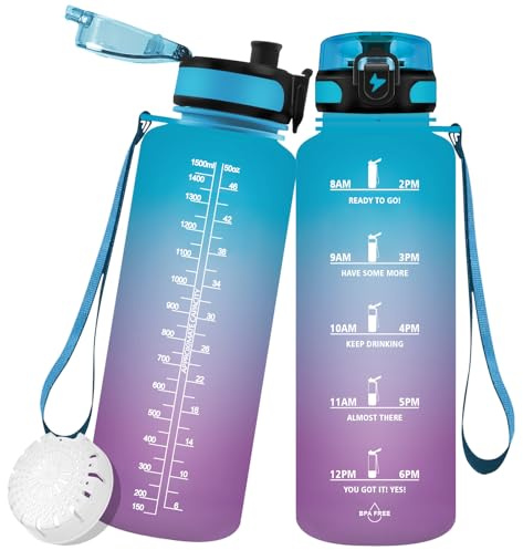 Vikaster 1.5l Trinkflasche Sport, BPA-frei 1500ml Auslaufsicher Kunststoff Wasserflasche, Große trinkflasche für Büro, Camping, Fitness, Wandern, Yoga, Reisen, Outdoor