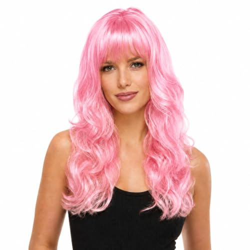 Hatstar Sexy Damen Langhaar Perücke | Frauen Wig lockig - gewellt | Accessoire für Fasching, Karneval und Motto Party (rosa)
