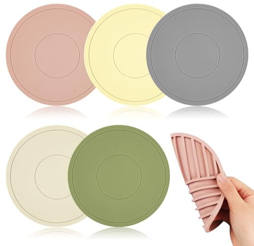 5 Stück Topfuntersetzer Silikon Topf Untersetzer in 5 Farben, Runde Topflappen 16cm Topfuntersetzer Hitzebeständig, wasserdicht und rutschfest Geeignet für Töpfe, Teekannenund Schüsseln