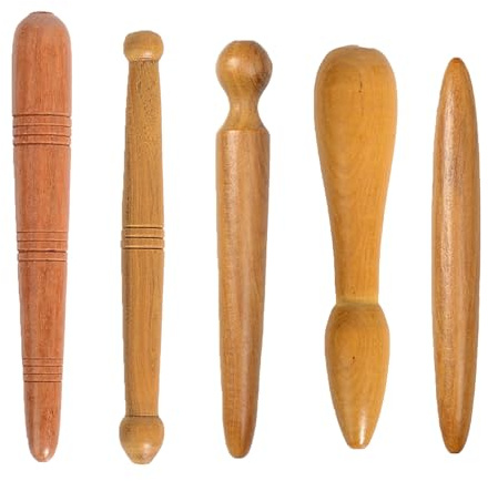 5 Stücke Holztherapie Massagewerkzeug Set, Massageholz, Massage Zubehör, Muskel Massageroller Stick Massage Holz Trigger Roller für Schulter Rücken Bein Entspannung Schmerzlinderung