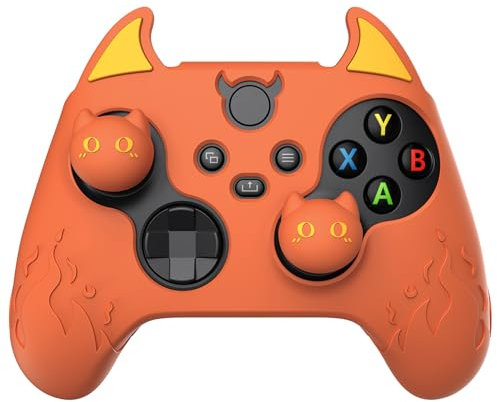 PlayVital Coque Manette pour Xbox Series X S avec Capuchon Joystick Housse Protection pour Xbox Core Controller Cover Silicone Grip Antidérapante Skin-Orange Brûlée,Édition Démon