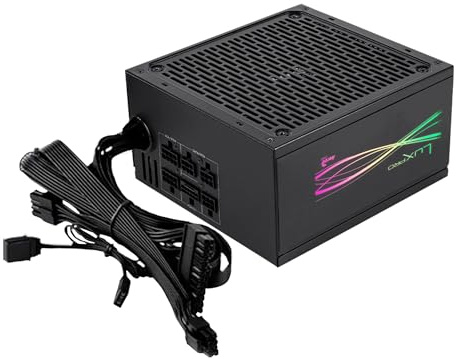 Aerocool LUXPRORGB1000M, Semi-Modular RGB 1000W Netzteil, 80Plus Gold +90%, Japanische Kondensatoren, APFC 14cm FDB Lüfter, ATX 3.0 und PCIe 5.0, ARGB Kompatibel, 5 Jahre Garantie, Schwarz