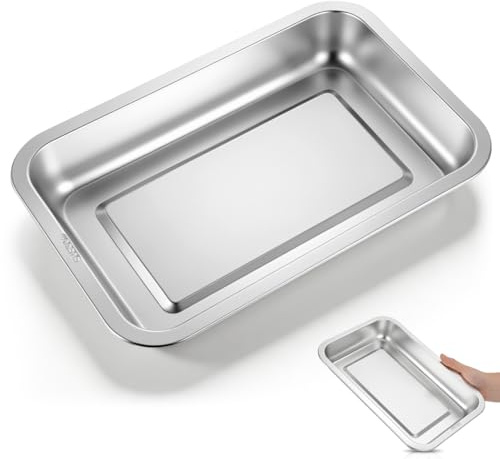 INOOMP Bac à Litière pour Chat en Acier Inoxydable, Bac à Pot pour Chaton et Lapins Caisse Chats Litiere Toilette Anti-Adhérent, Facile à Nettoyer - 31.5X21.5X4.5cm