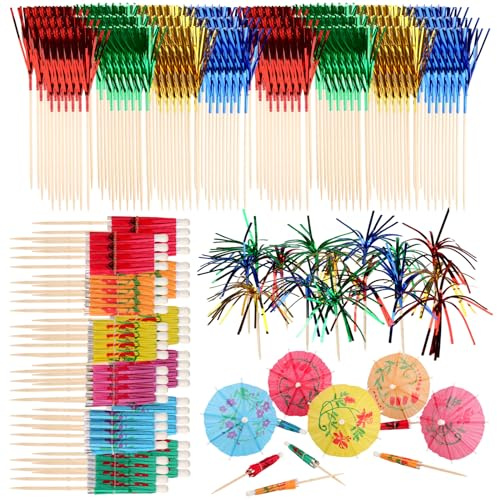 200 Pezzi Accessori Per Bevande Per Cocktail Party, Succhiare 150 Pezzi Fuochi D'Artificio Per Cocktail, 50 Pezzi Ombrellini Cocktail, Colorato Piedini Da Cocktail Per Bevande Frutta Partito