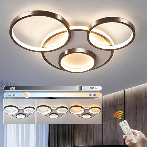 YYUTLUO Modern LED Taklampa, Ø53cm Svart Multi Circle Lamp, 42W Steglös Dimbar 3000-6000K, Rund Metall + Akrylkrona, Sovrum Living Barn Kontor Arbetsrum Kök Hall (4 Ring)