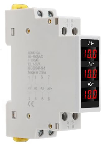 Amperometro Trifase Misuratore di Corrente su Guida DIN Mini Indicatore Amperometro Modulare Indicatore LED Display Digitale Rilevatore AC80‑500V 1‑100A