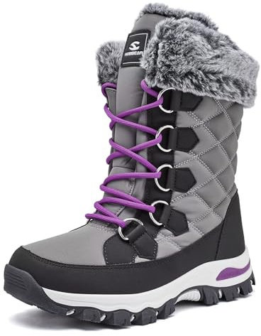 HOBIBEAR Schneestiefel für Frauen Wasserdichte Wanderstiefel für Damen Winterstiefel Warm(EU 39,Dunkelgrau)